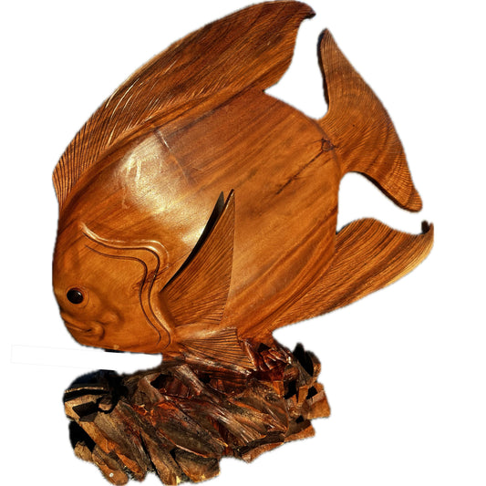 20" Wooden Discus Fish Statue