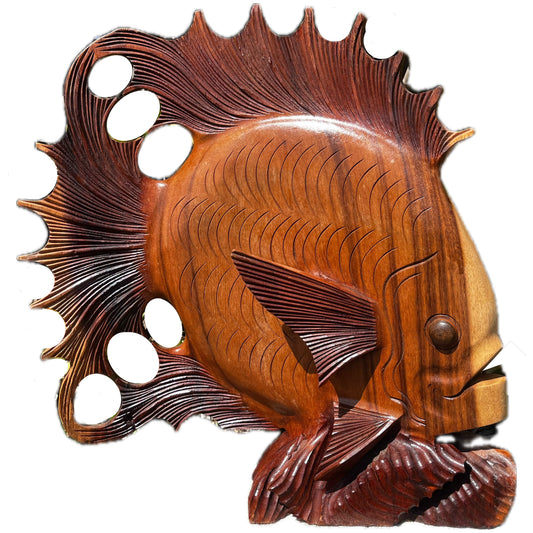 21" Wooden Discus Fish Statue