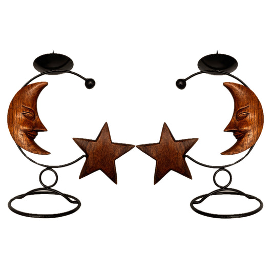 Handcrafted wooden candle holders featuring a starry night sky design, perfect for adding a celestial touch to your home decor.