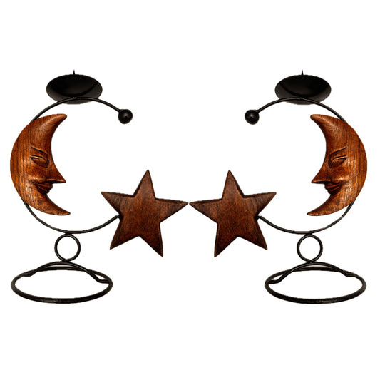 Decorative moon and shooting star candle holders for cozy spaces
