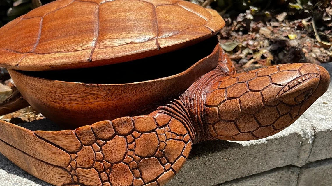 Wooden Decorative Accents for homes, showcased with a turtle bowl removeable shell tabletop bowl countertop display.