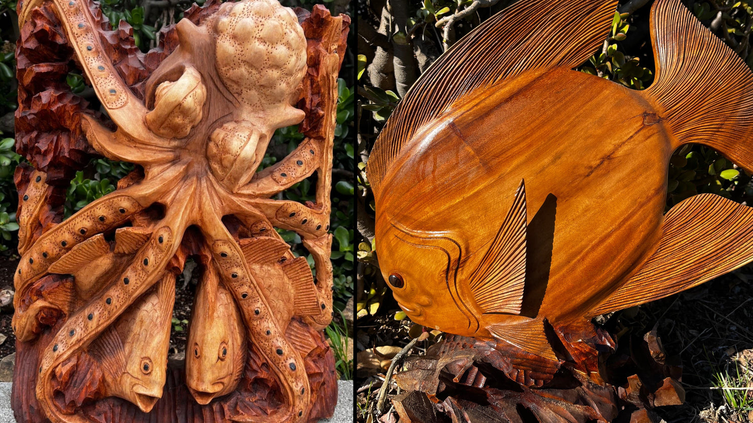 Discus fish and Turtle sculptures entryway to all of sea life collection