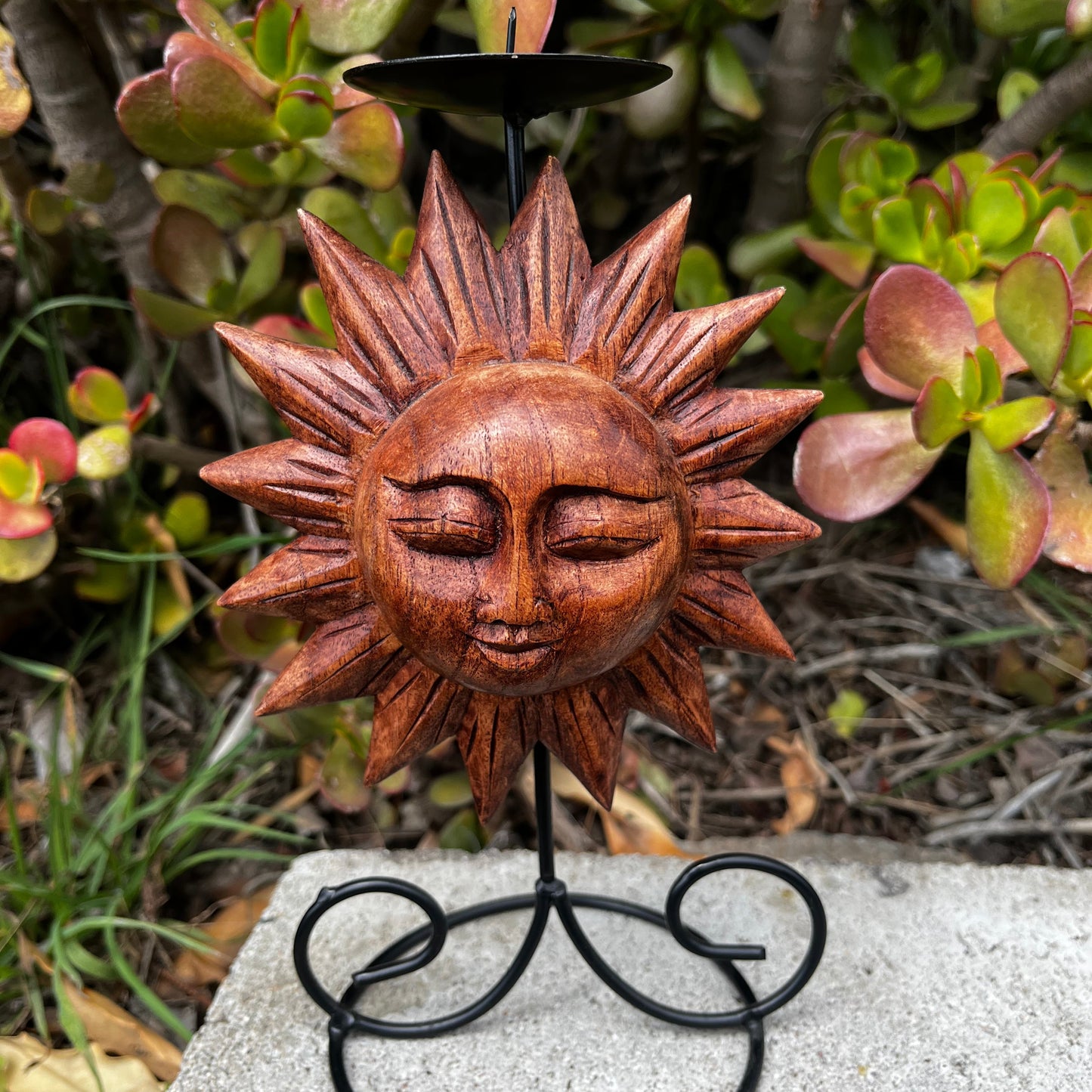 Sun Art Decor - Handcrafted Wood Sculpture, featuring intricate woodcrafting with a nature-inspired design, perfect for enhancing your home accents. 