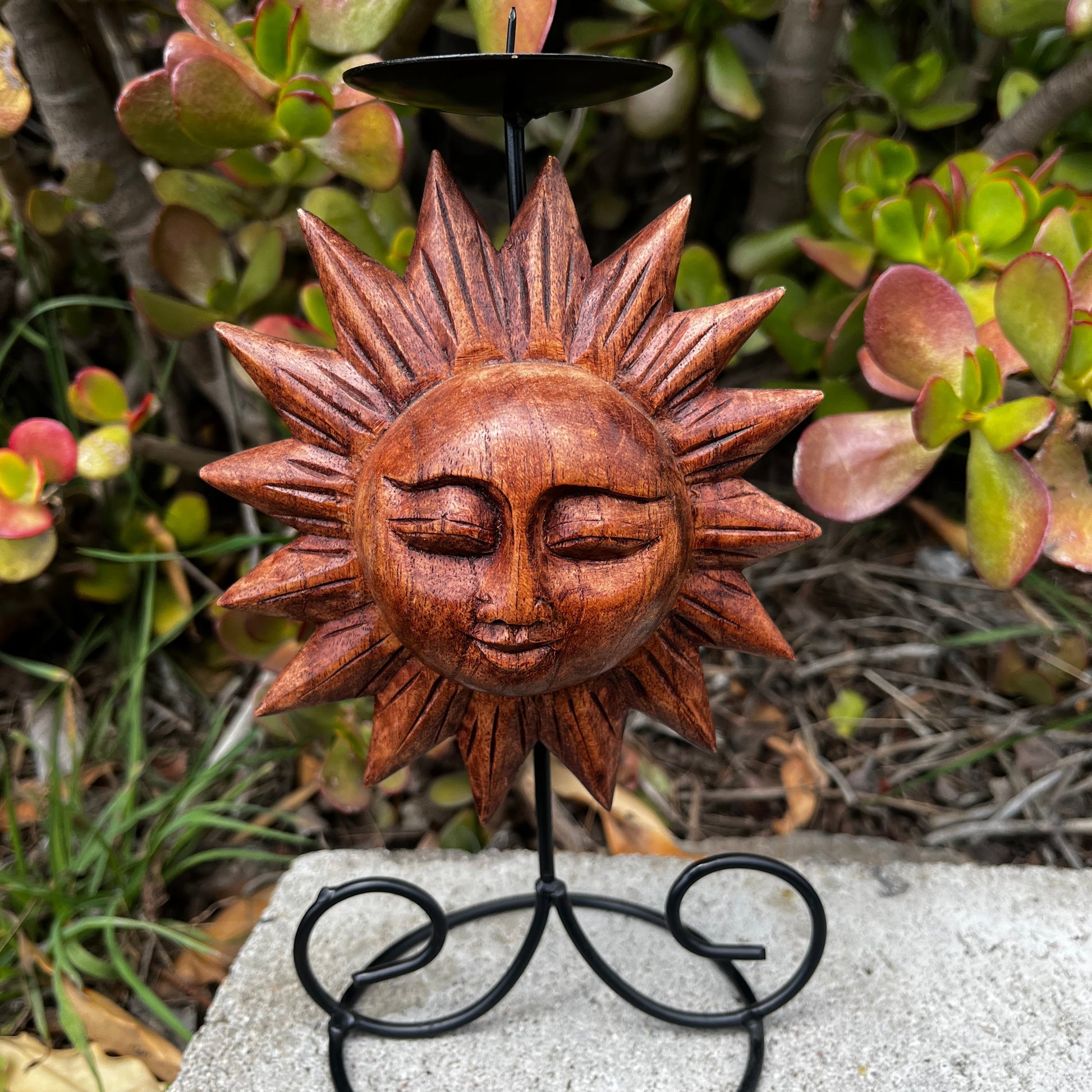 Sun Art Decor - Handcrafted Wood Sculpture, featuring intricate woodcrafting with a nature-inspired design, perfect for enhancing your home accents. 