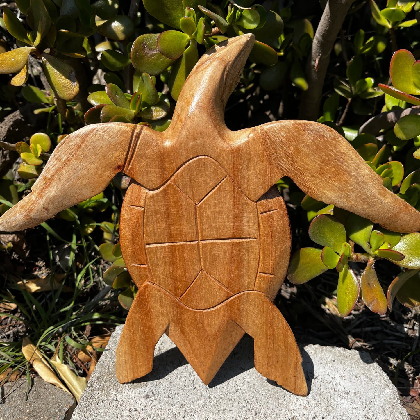 Natural wood sea turtle sculpture – ocean-inspired carving art for nautical interiors